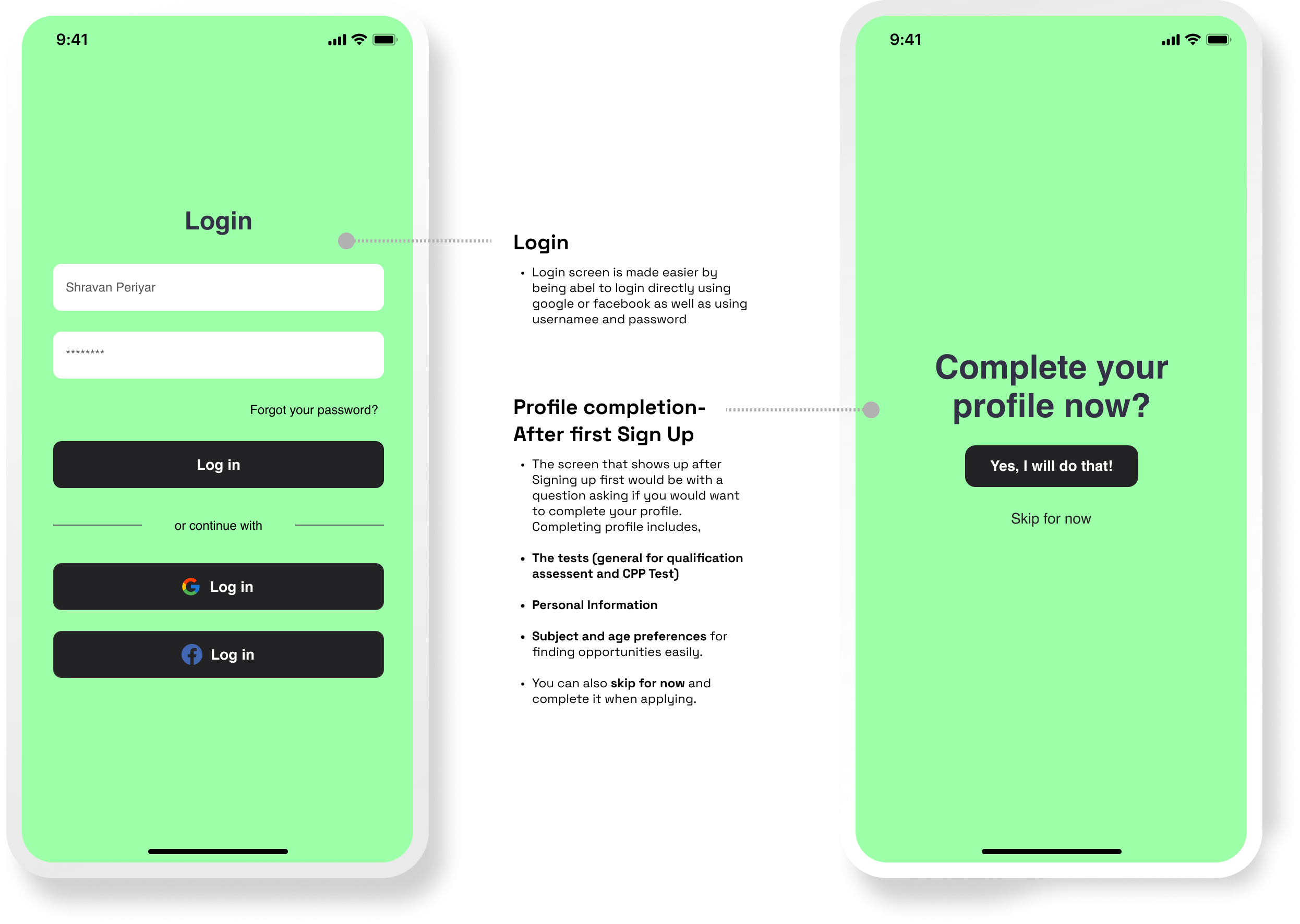 Login and Sign Up screens