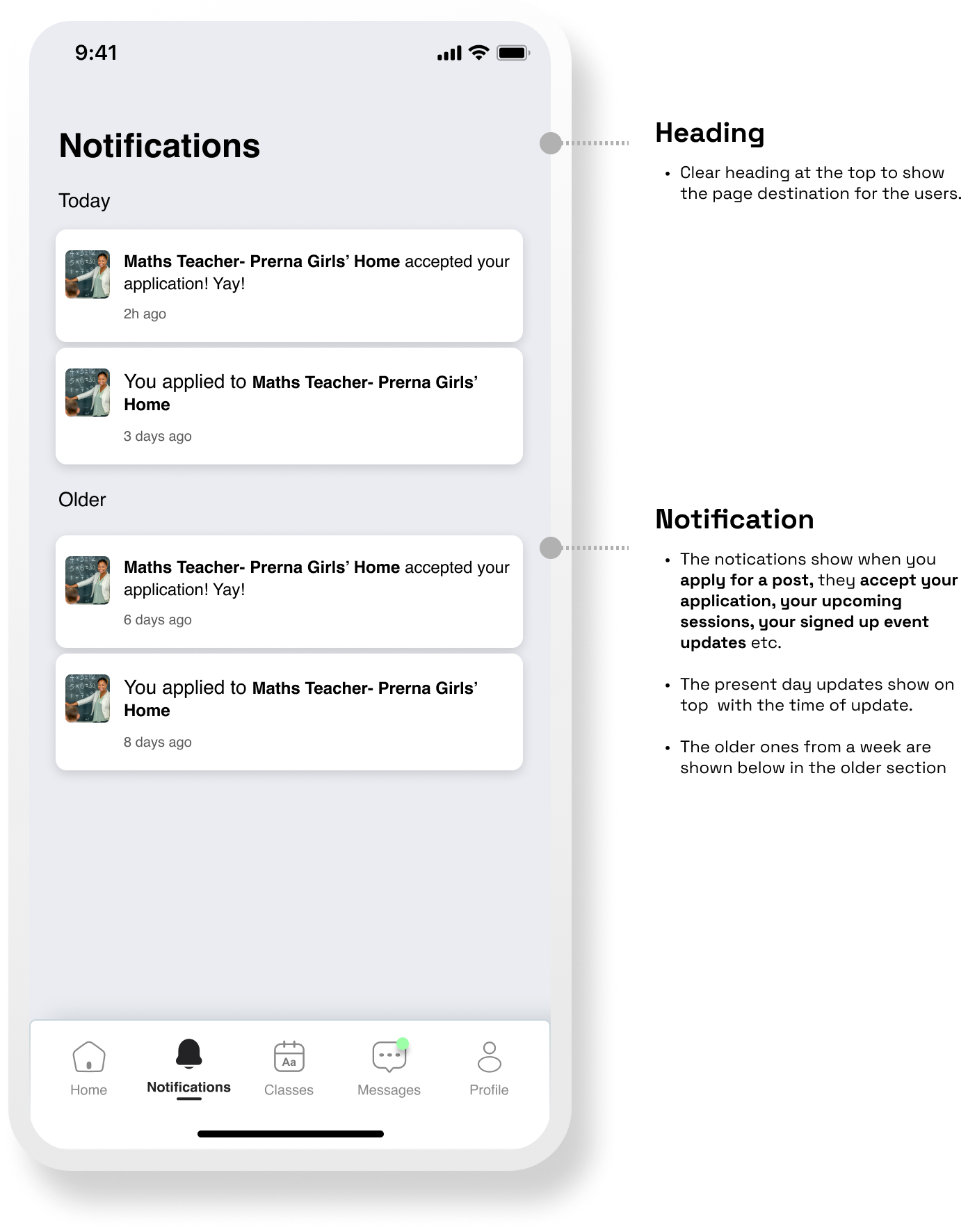 Notification screen