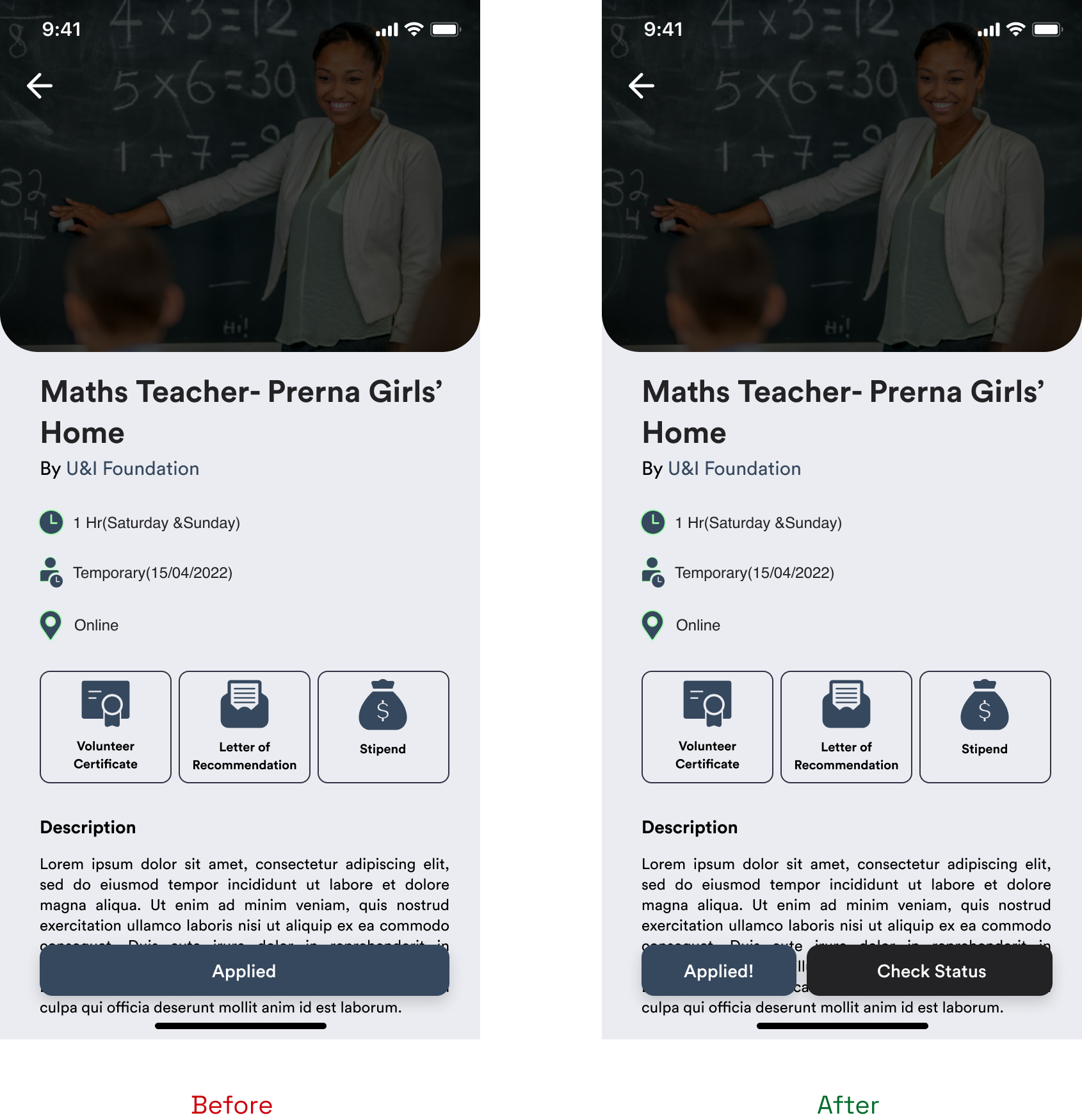 Status pathway shown after applying