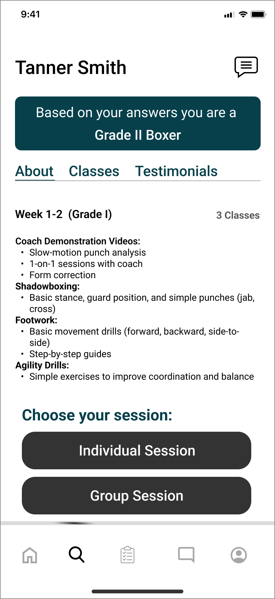 Old sessions screen (placeholder)