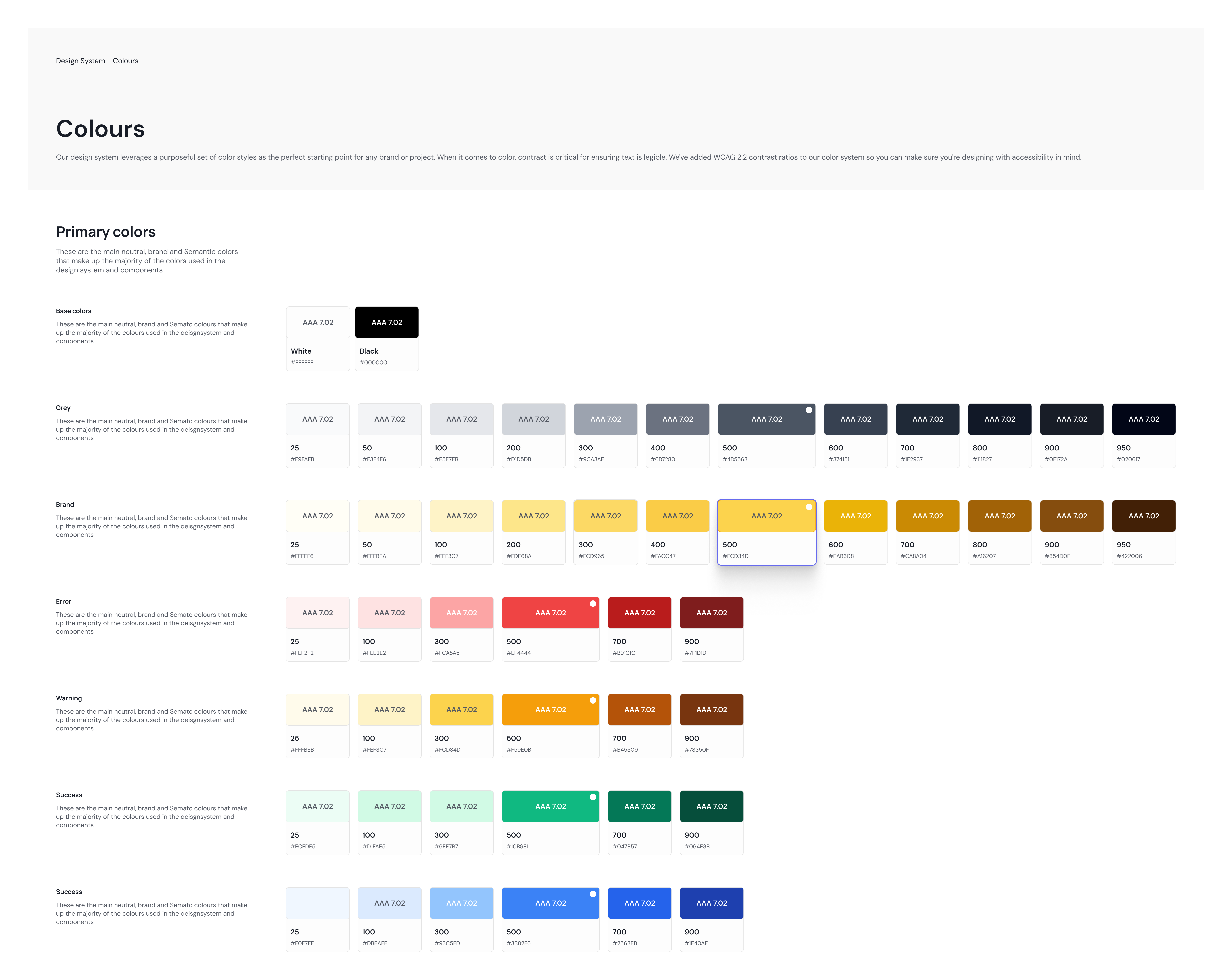 Quippy color palette showing primary colors with hex codes and design rationale